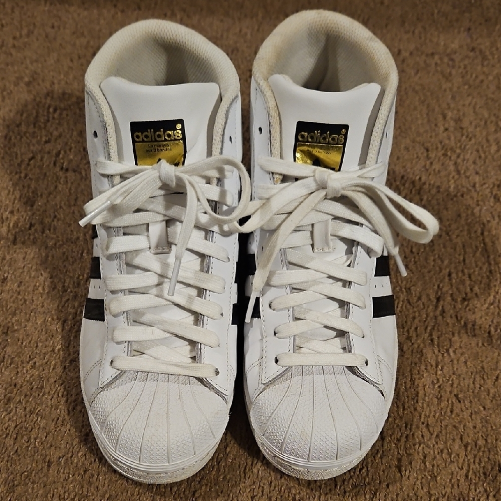 Adidas White Sneakers with Black Stripes